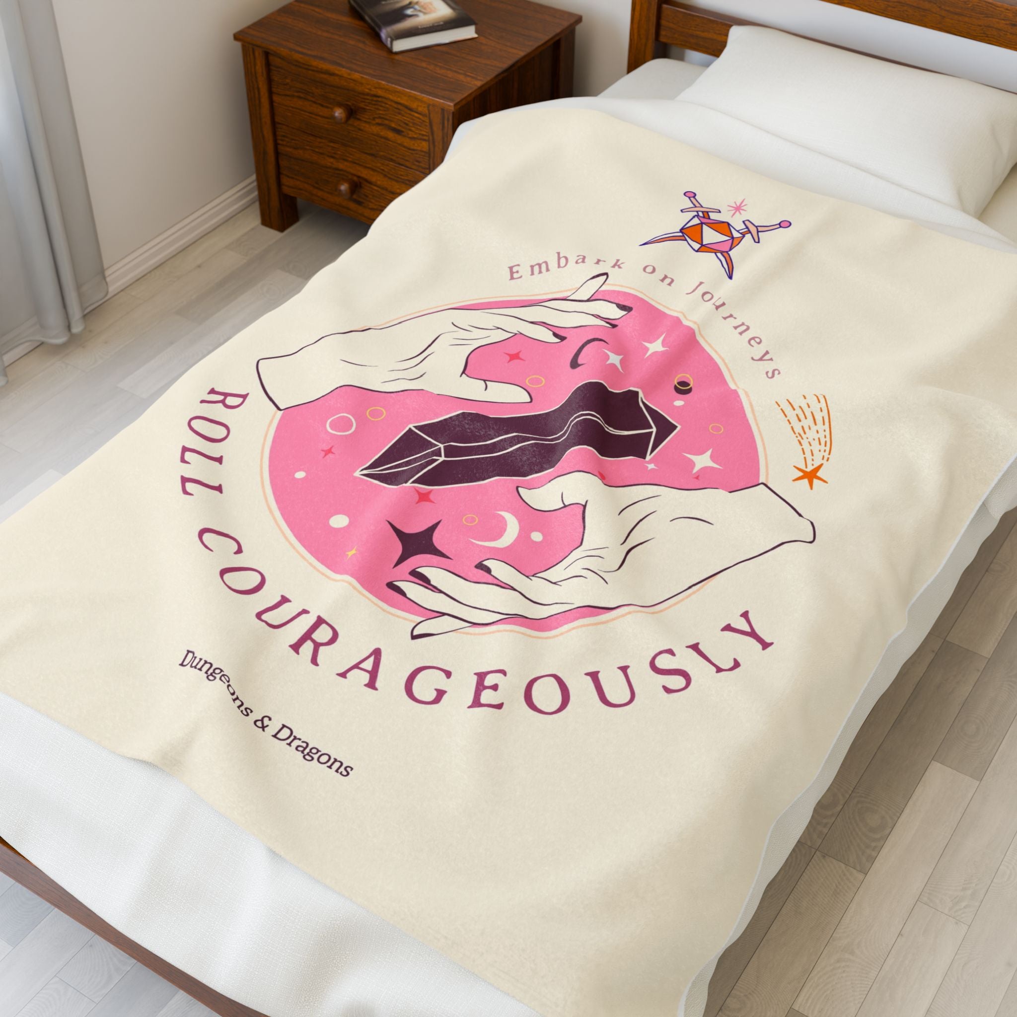 Dungeons and Dragons Velveteen Plush Blanket with Crystals | DnD blanket, D20 Blanket, Dnd Gifts, DnD bedding, Nerdy Blanket, Gaming blanket, D&D bedding