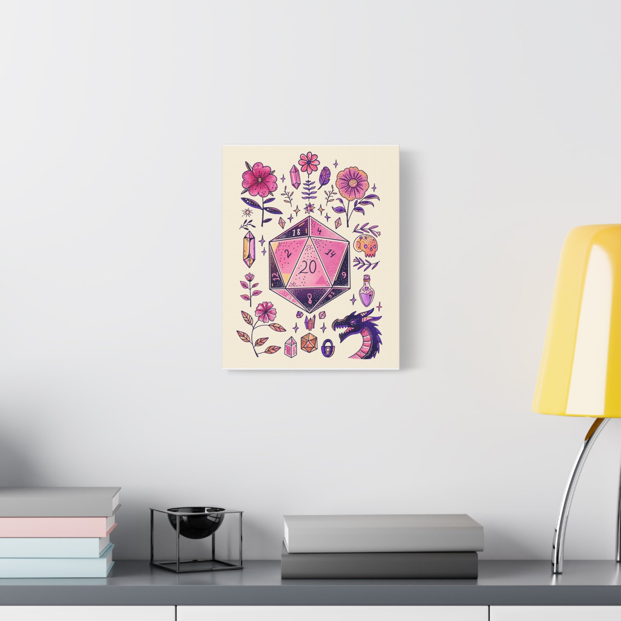 DnD Pink Dice Wall Art | Dungeons and Dragons Poster, DnD Gifts, D20 Prints, DnD Wall Decor for Game