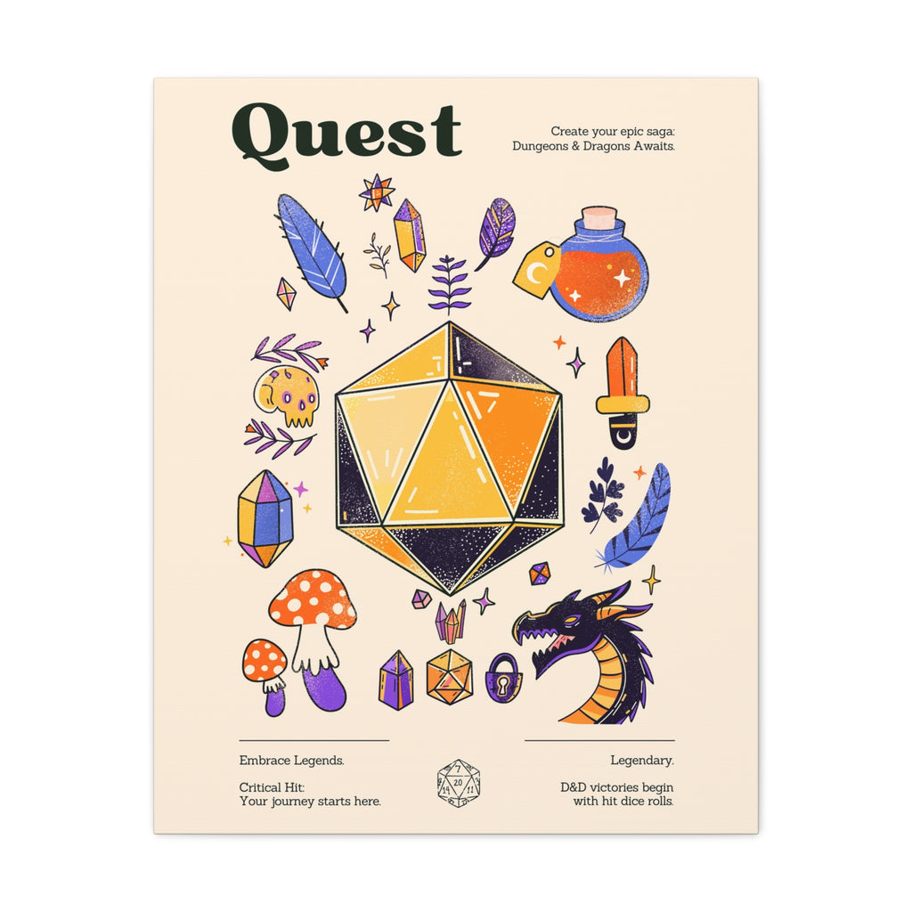 DnD Quest Wall Art | Dungeons and Dragons Poster, DnD Gifts, D20 Prints, DnD Wall Decor for Game