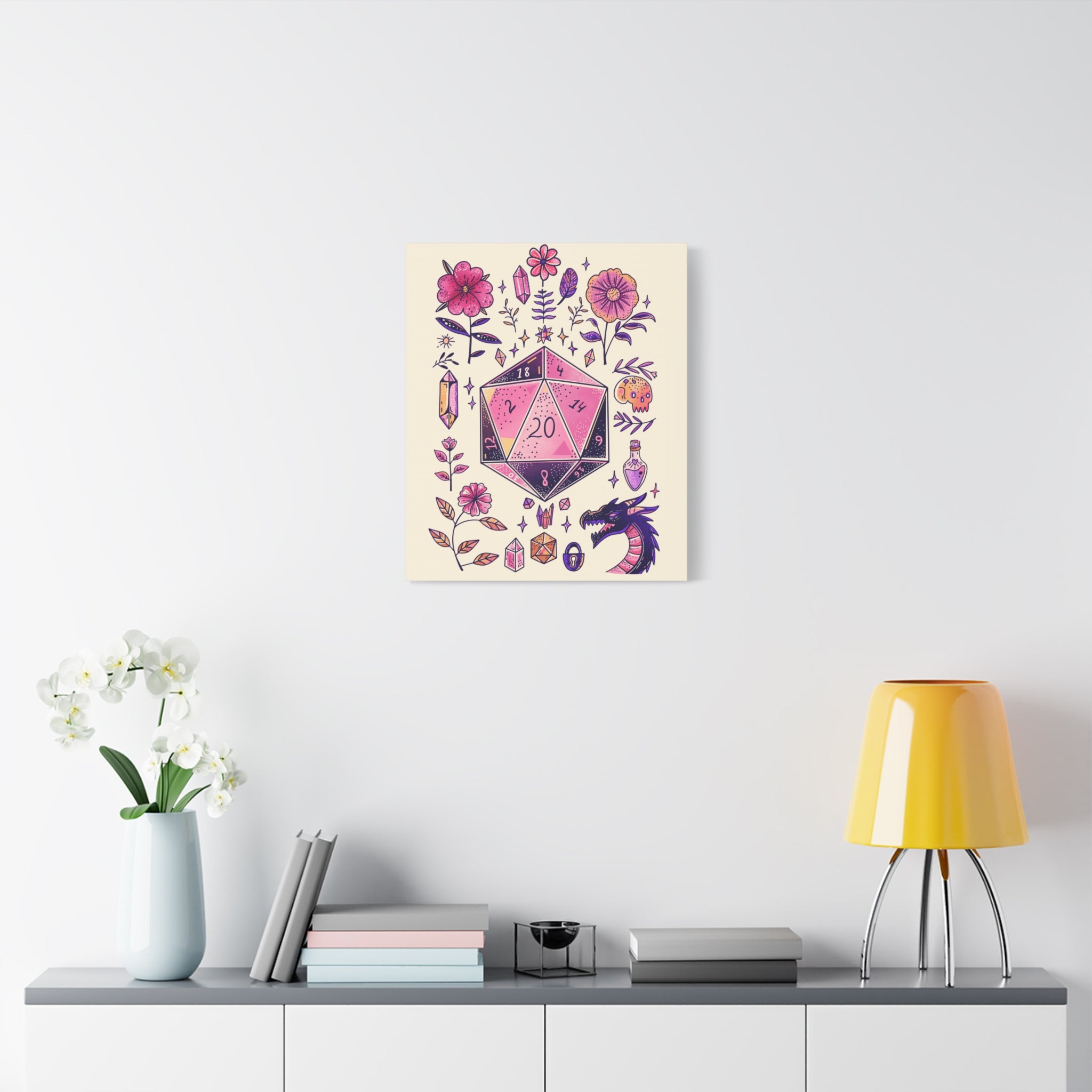 DnD Pink Dice Wall Art | Dungeons and Dragons Poster, DnD Gifts, D20 Prints, DnD Wall Decor for Game