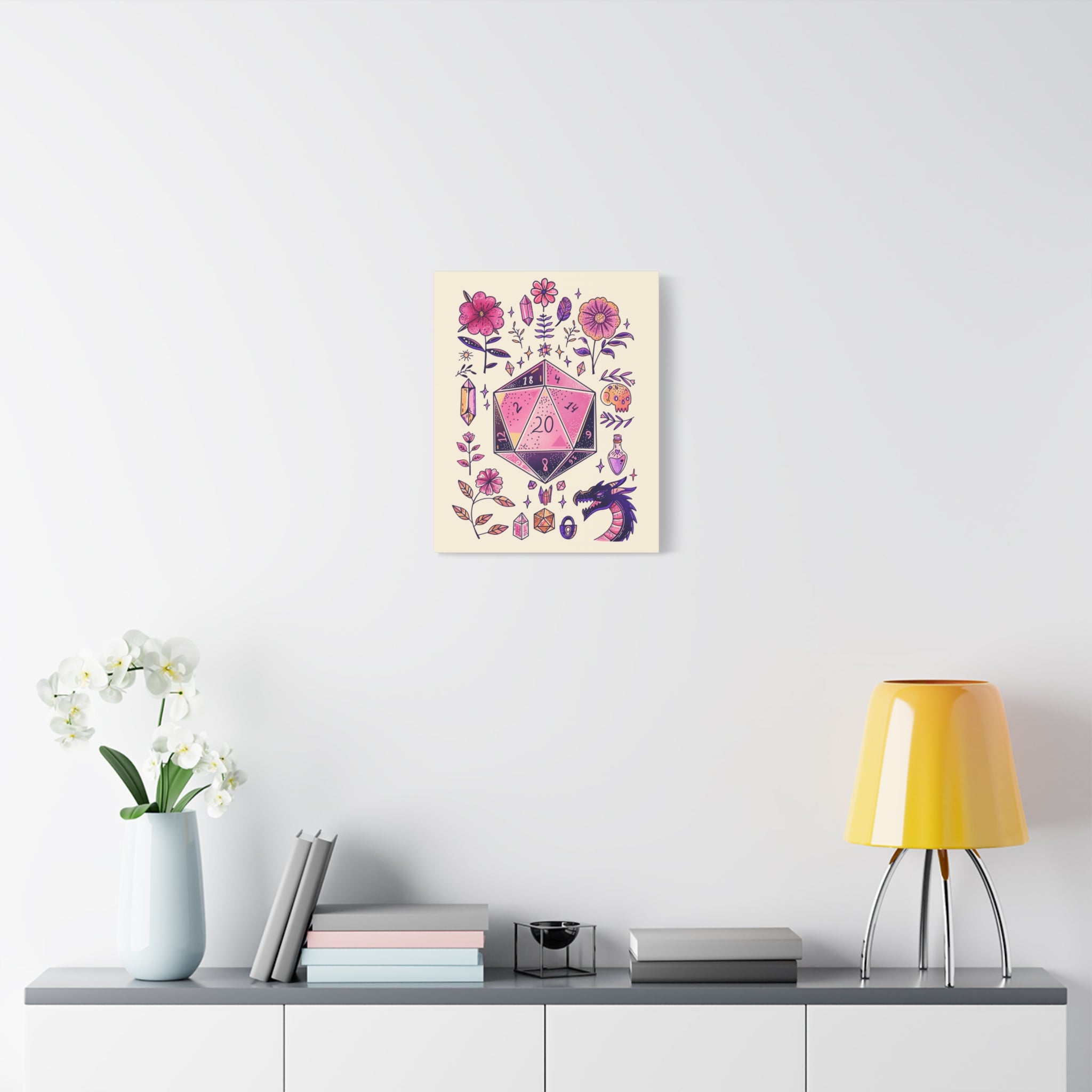 DnD Pink Dice Wall Art | Dungeons and Dragons Poster, DnD Gifts, D20 Prints, DnD Wall Decor for Game