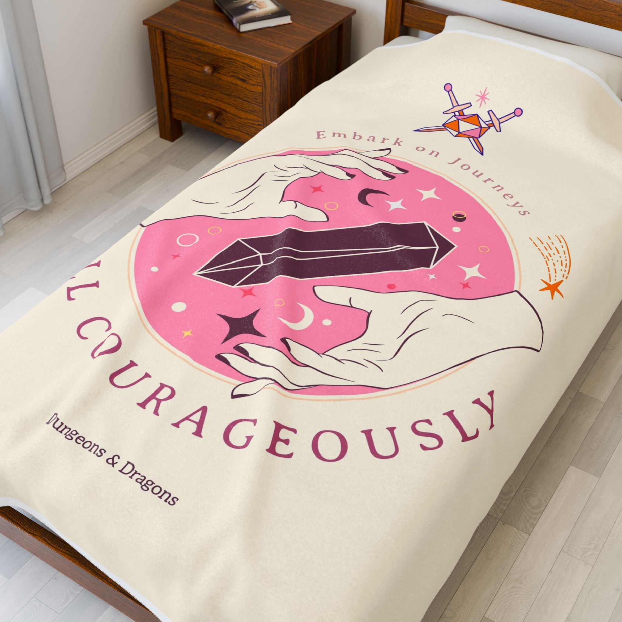 Dungeons and Dragons Velveteen Plush Blanket with Crystals | DnD blanket, D20 Blanket, Dnd Gifts, DnD bedding, Nerdy Blanket, Gaming blanket, D&D bedding