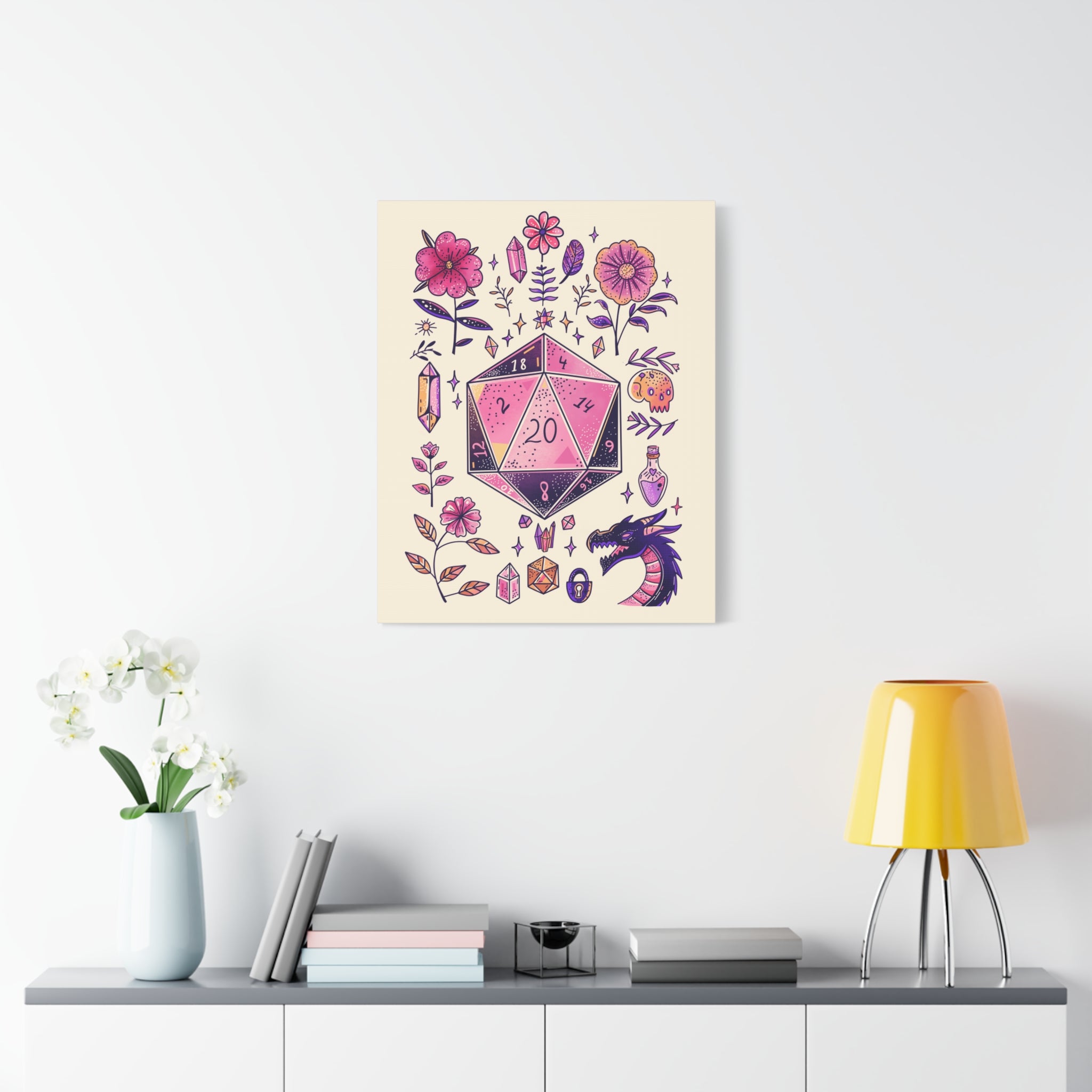 DnD Pink Dice Wall Art | Dungeons and Dragons Poster, DnD Gifts, D20 Prints, DnD Wall Decor for Game
