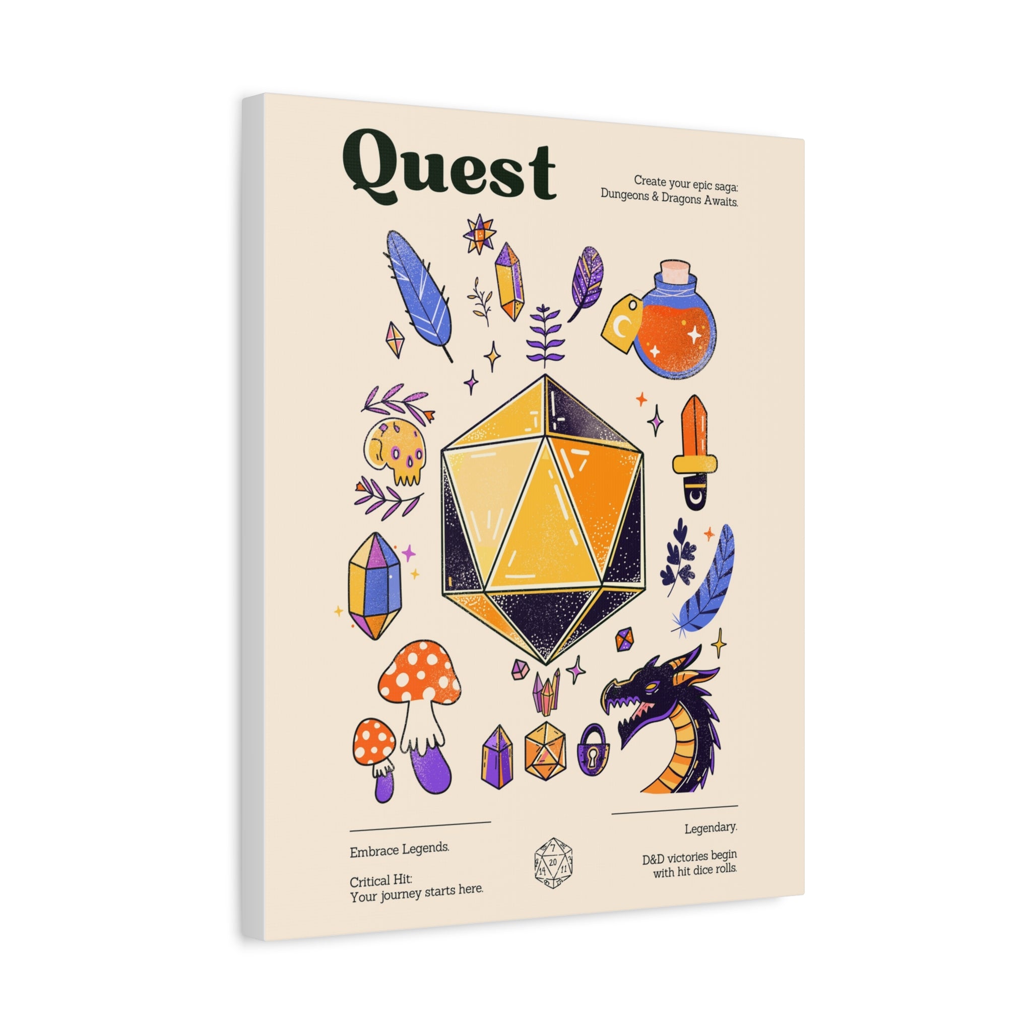 DnD Quest Wall Art | Dungeons and Dragons Poster, DnD Gifts, D20 Prints, DnD Wall Decor for Game