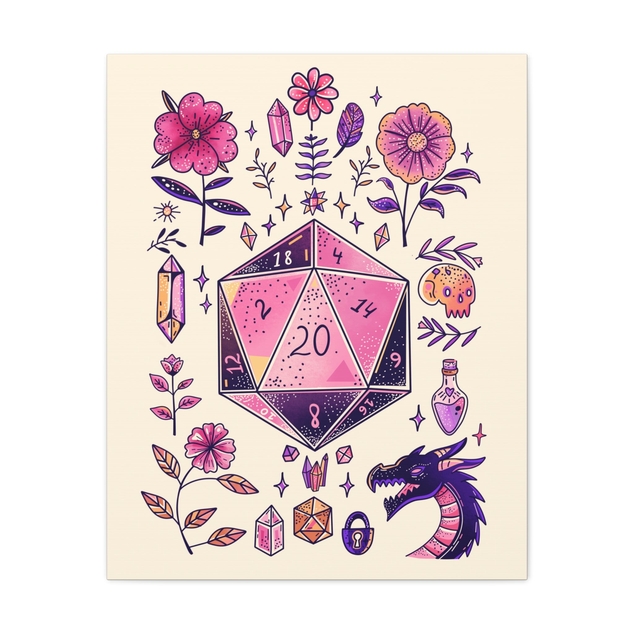 DnD Pink Dice Wall Art | Dungeons and Dragons Poster, DnD Gifts, D20 Prints, DnD Wall Decor for Game