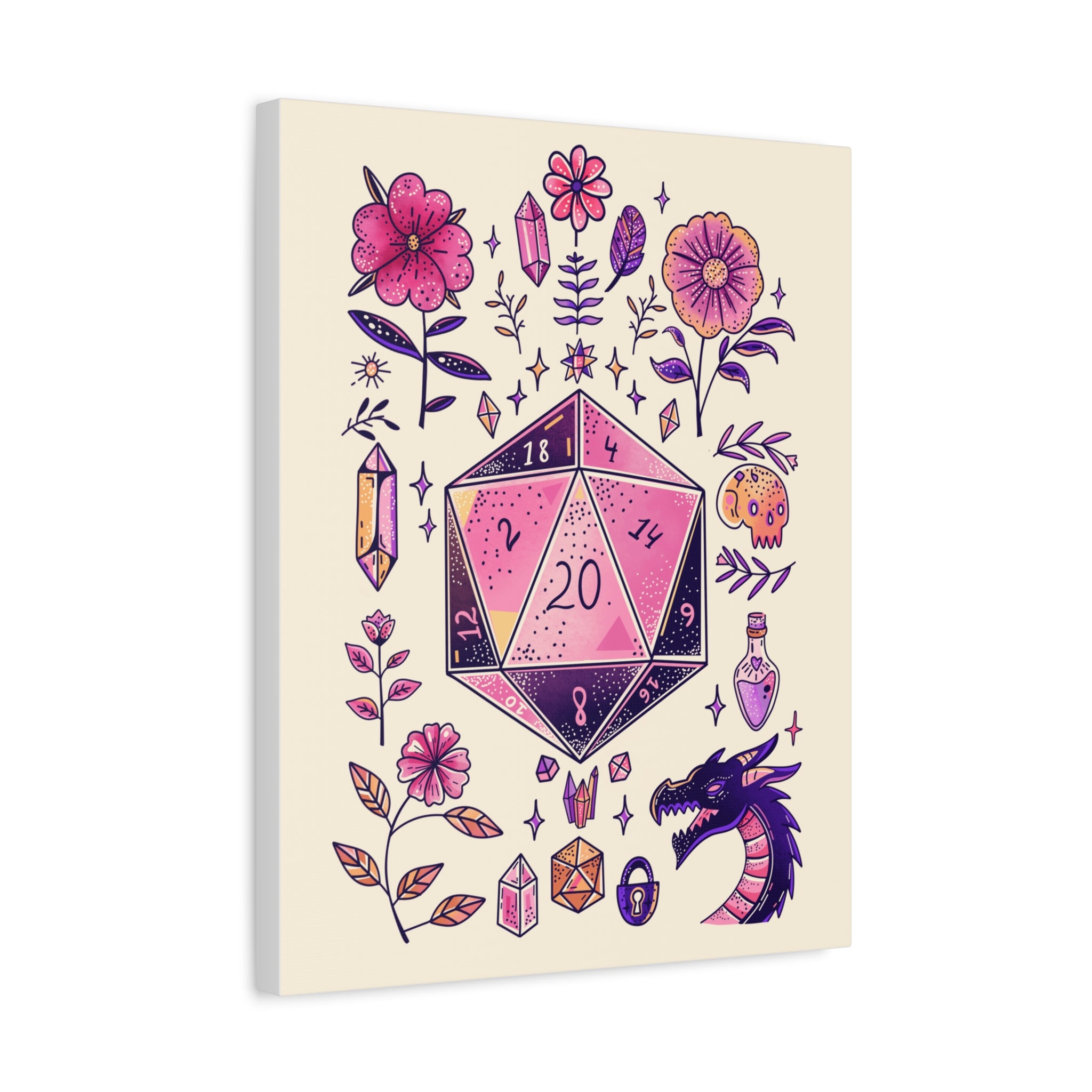 DnD Pink Dice Wall Art | Dungeons and Dragons Poster, DnD Gifts, D20 Prints, DnD Wall Decor for Game