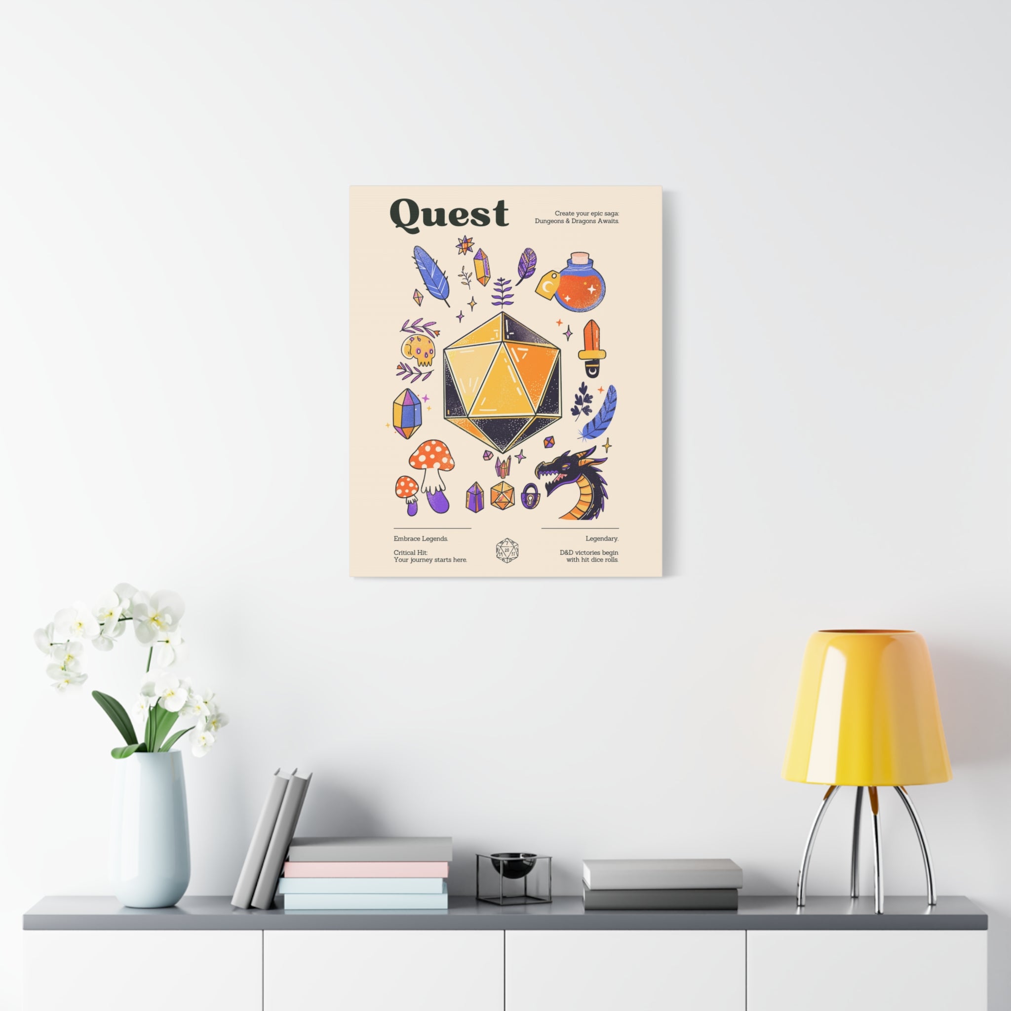 DnD Quest Wall Art | Dungeons and Dragons Poster, DnD Gifts, D20 Prints, DnD Wall Decor for Game